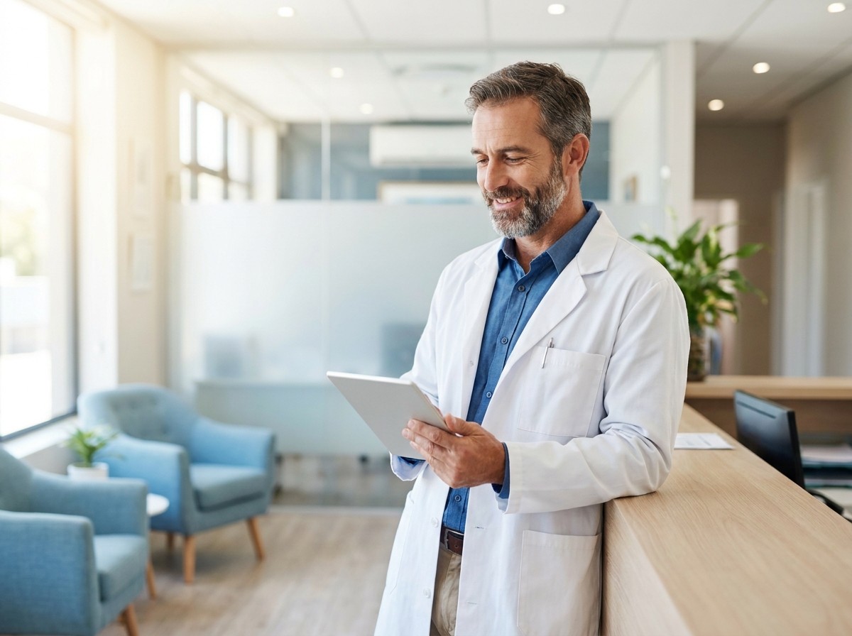 A doctor reviewing patient health data